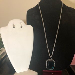Dark Green fashion long chain necklace & earrings